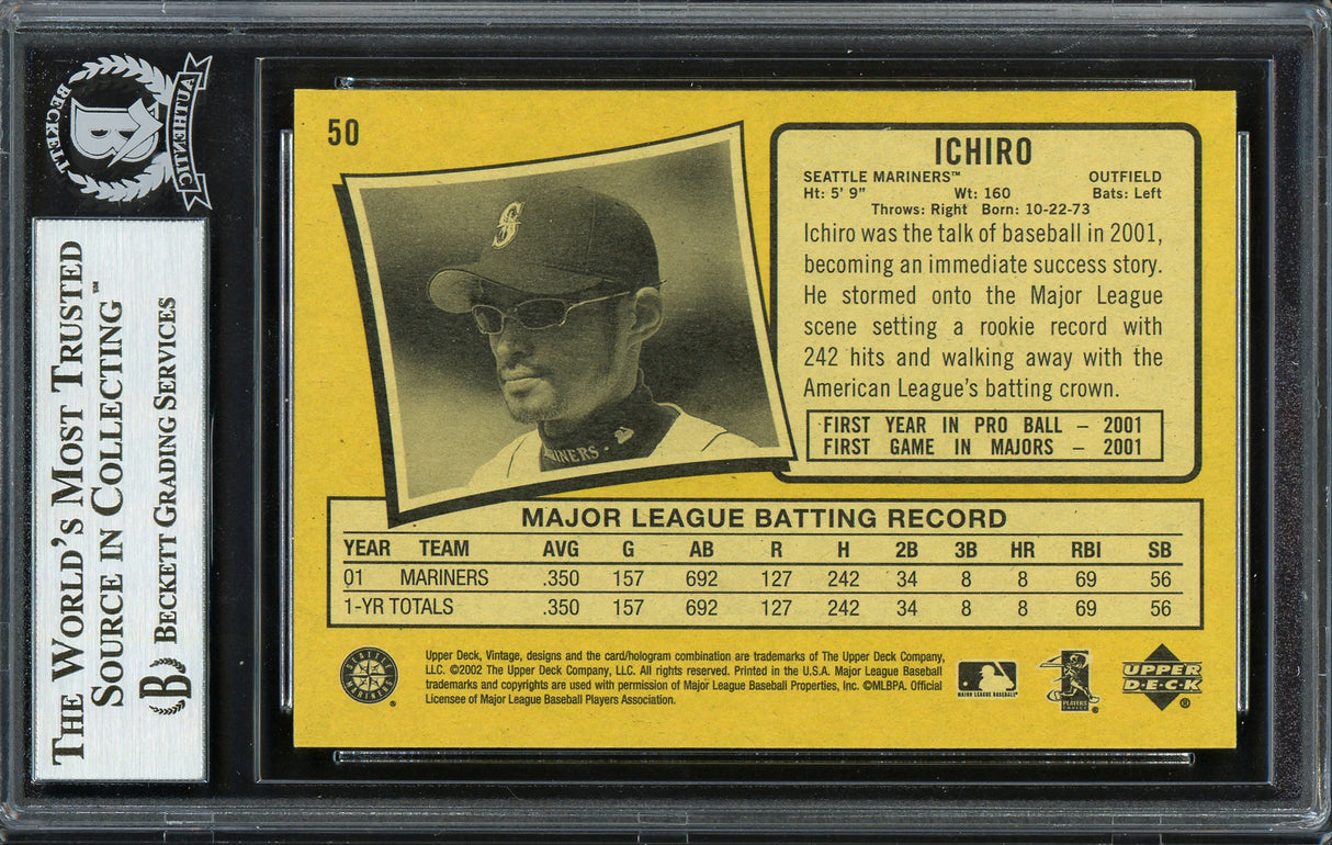 Ichiro Suzuki Autographed 2002 Upper Deck Vintage Card #50 Seattle Mariners Beckett BAS Stock #191246