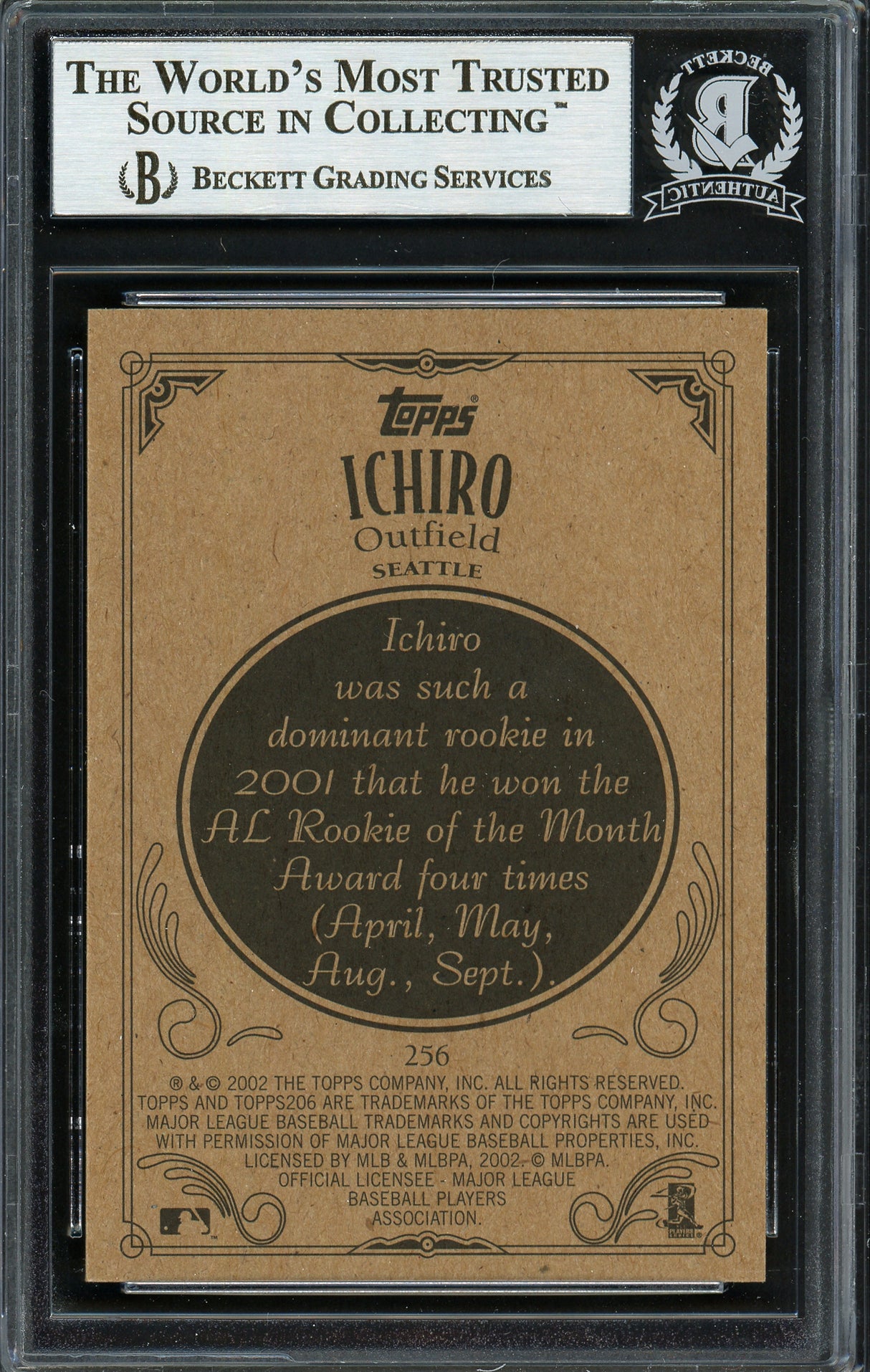 Ichiro Suzuki Autographed 2002 Topps 206 Card #256B Seattle Mariners Beckett BAS Stock #191252