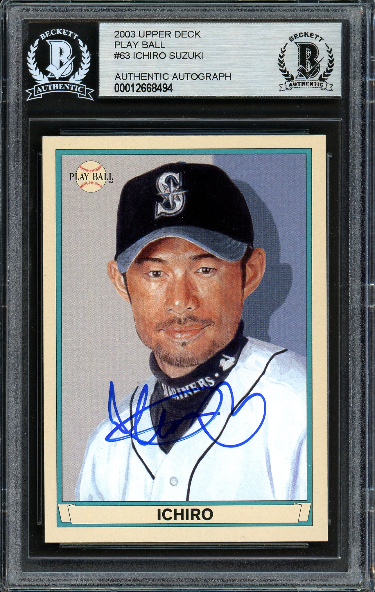 Ichiro Suzuki Autographed 2003 Upper Deck Play Ball Card #63 Seattle Mariners Beckett BAS Stock #191262