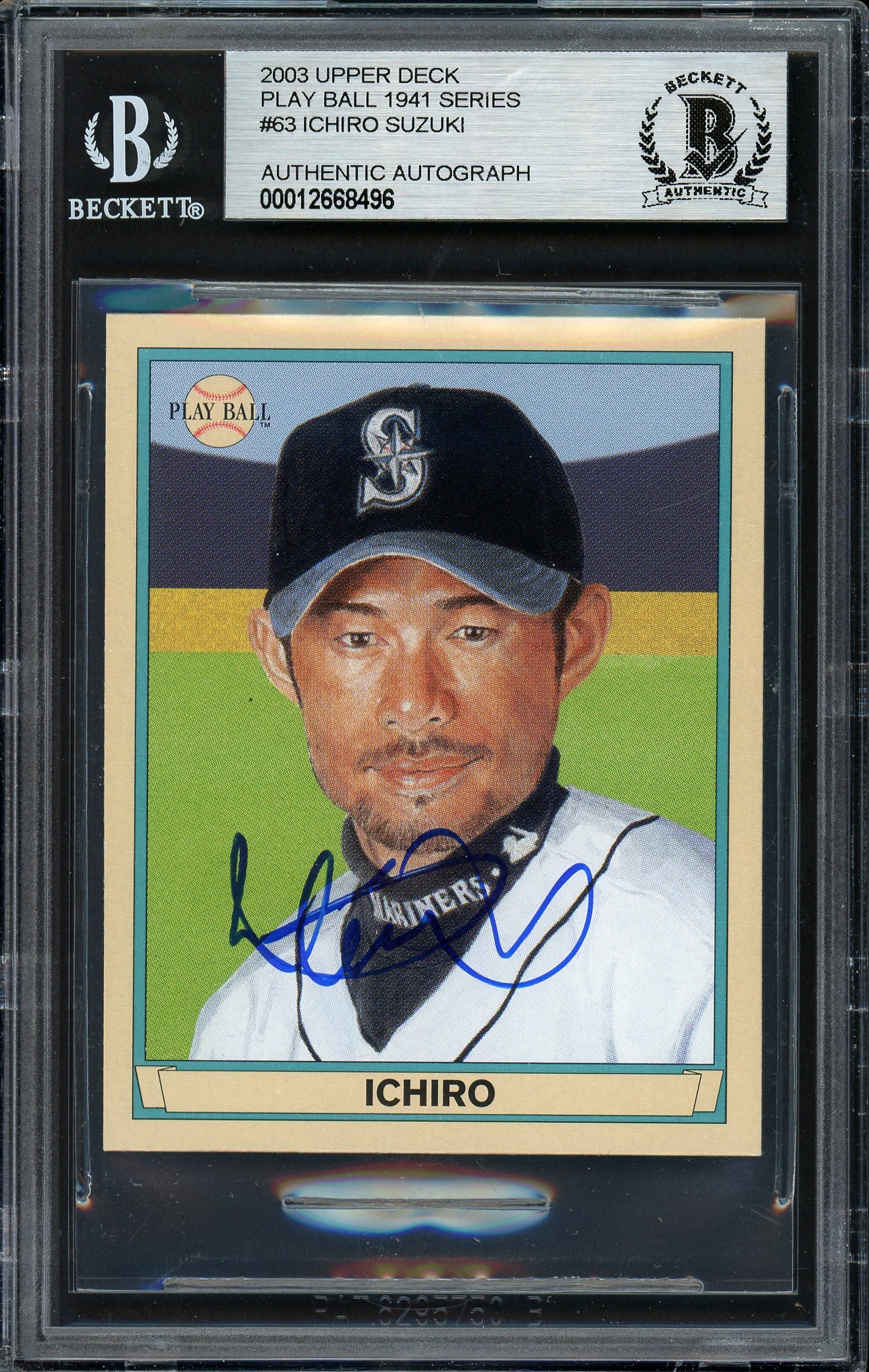 Ichiro Suzuki Autographed 2003 Upper Deck Play Ball Mini Card #63 Seattle Mariners Beckett BAS #12668496