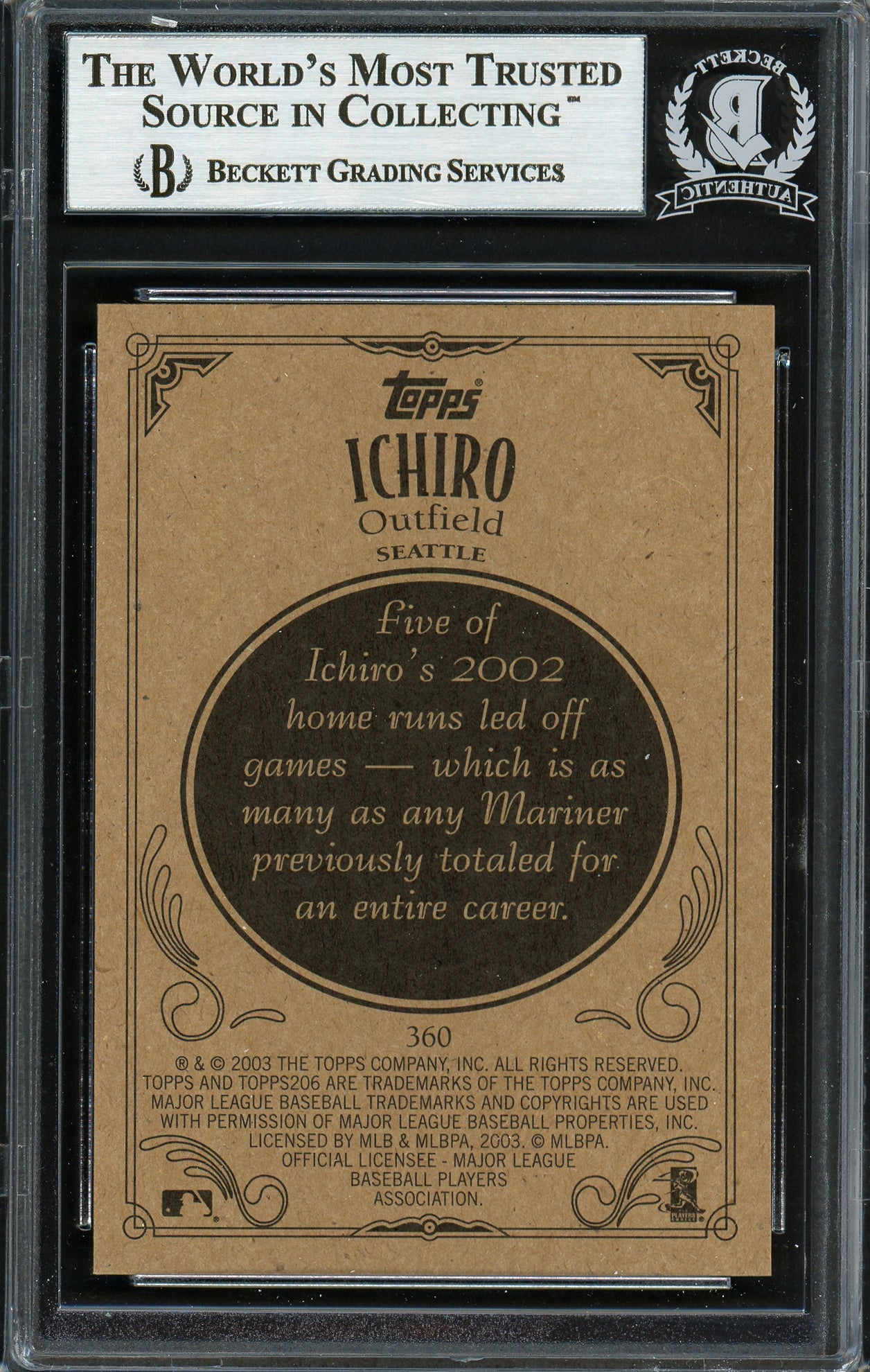 Ichiro Suzuki Autographed 2003 Topps 206 Card #360 Seattle Mariners Beckett BAS Stock #191266