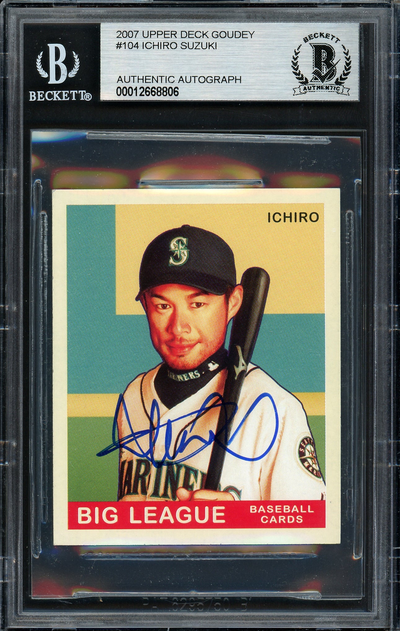 Ichiro Suzuki Autographed 2007 Upper Deck Goudey Card #104 Seattle Mariners Beckett BAS Stock #191292