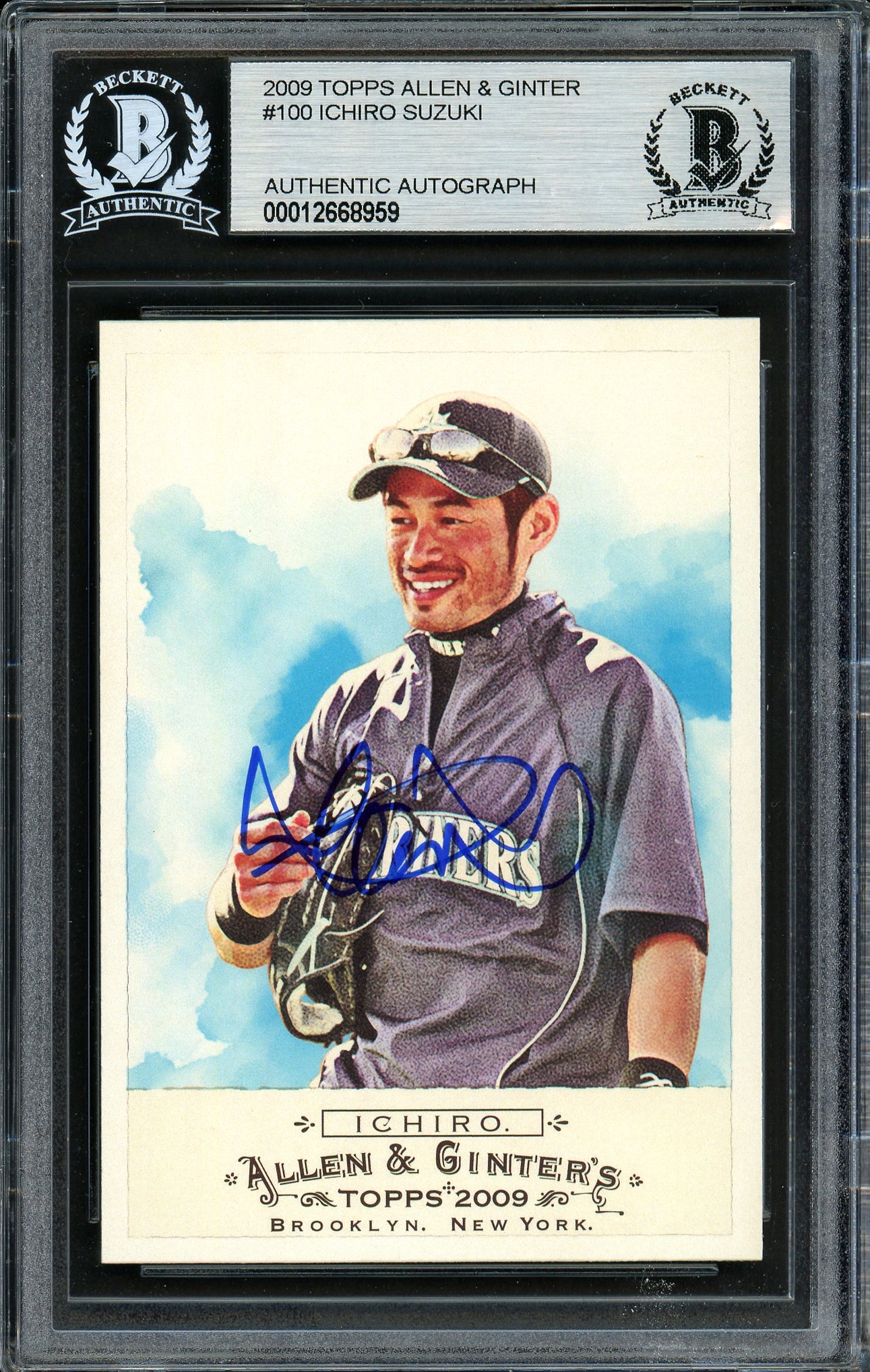 Ichiro Suzuki Autographed 2009 Topps Allen & Ginter Card #100 Seattle Mariners Beckett BAS Stock #191312