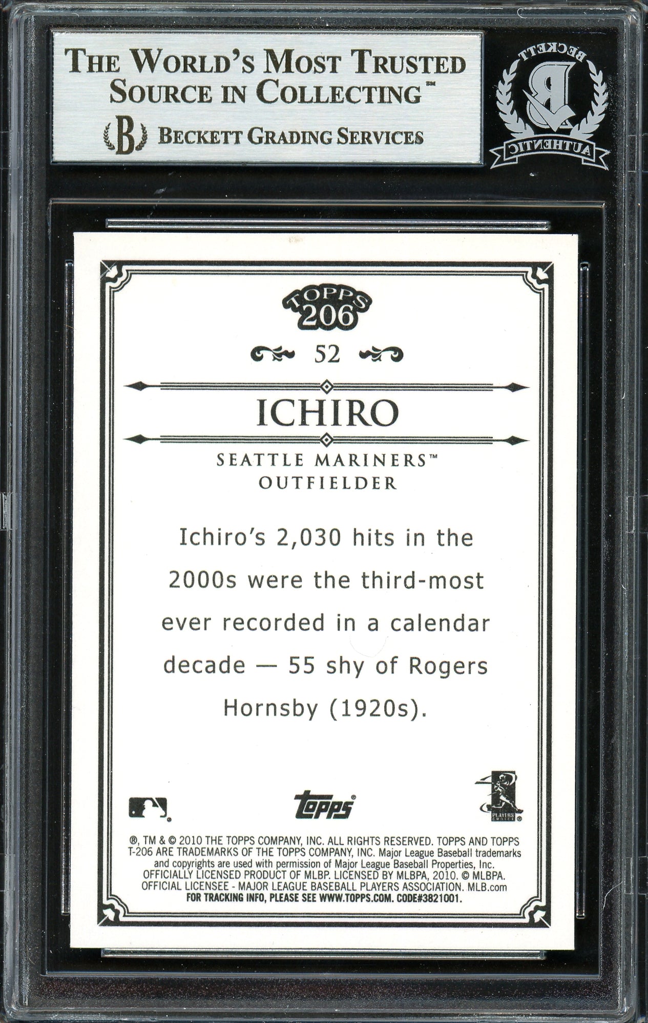 Ichiro Suzuki Autographed 2010 Topps 206 Bronze Card #52 Seattle Mariners Beckett BAS #12669115
