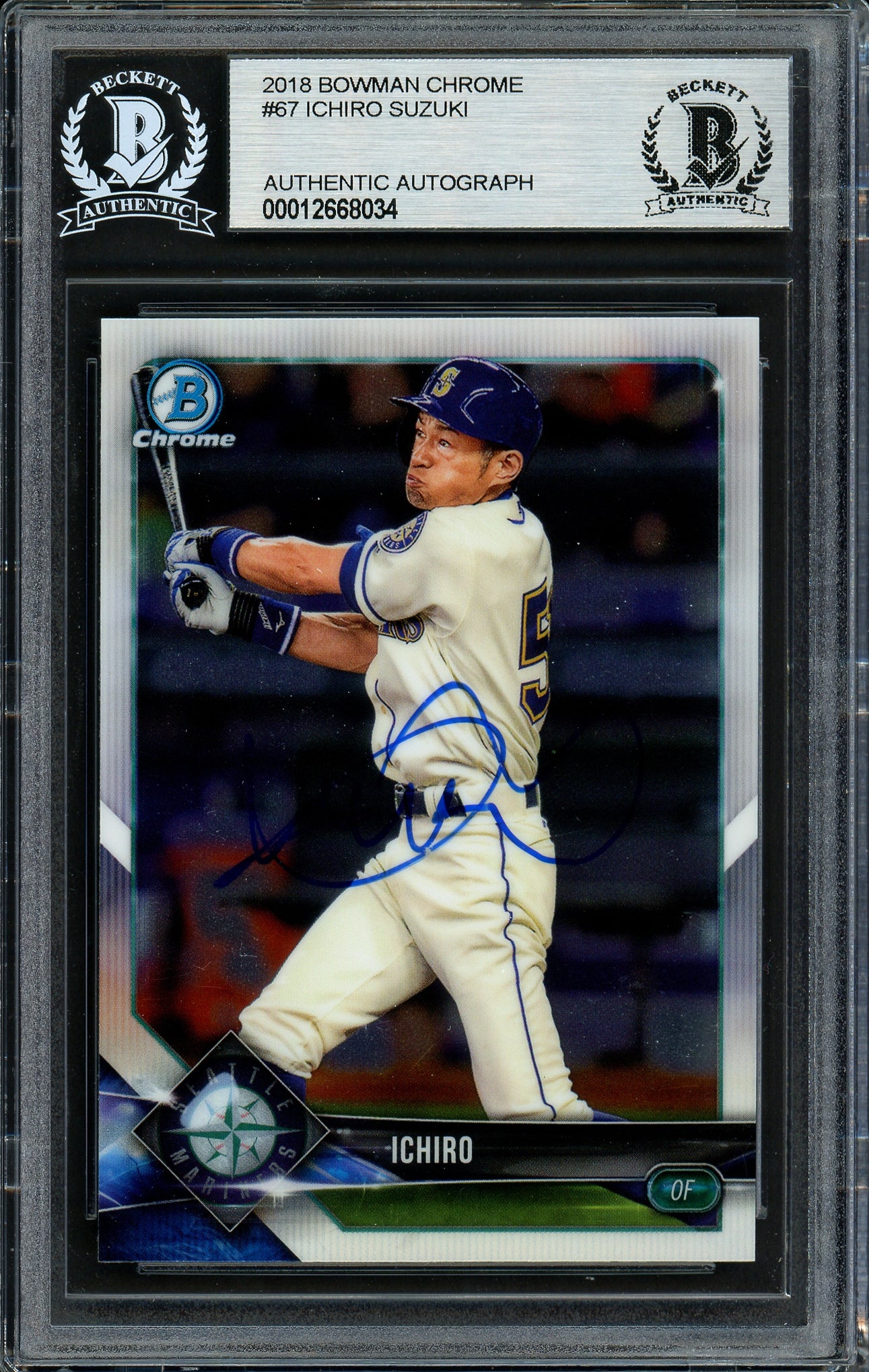 Ichiro Suzuki Autographed 2018 Bowman Chrome Card #67 Seattle Mariners Beckett BAS #12668034