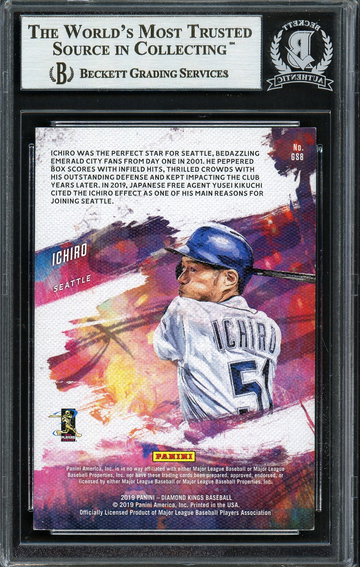 Ichiro Suzuki Autographed 2019 Panini Diamond Kings Gallery of Stars Card #GS8 Seattle Mariners Beckett BAS #12668059