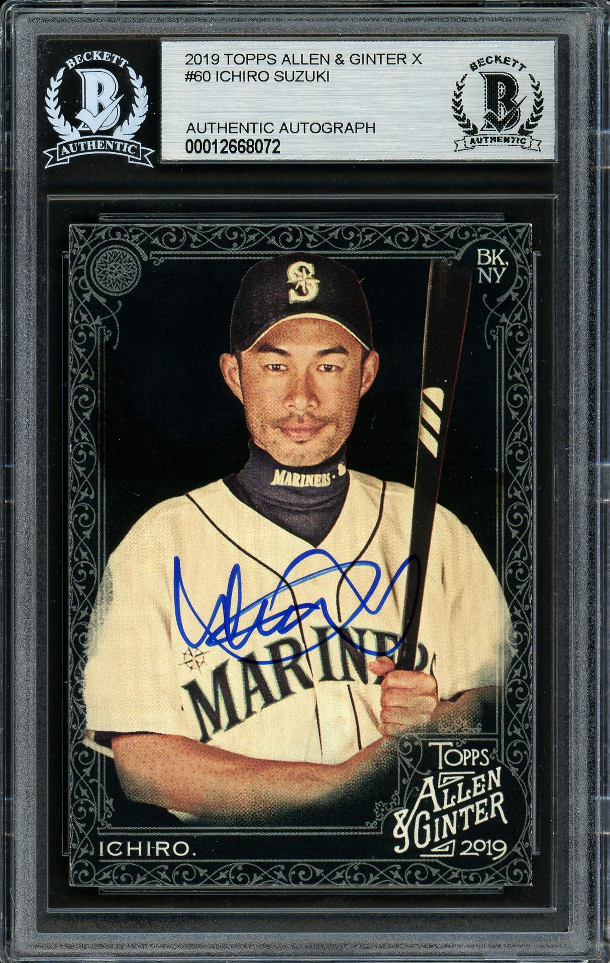 Ichiro Suzuki Autographed 2019 Topps Allen & Ginter X Card #60 Seattle Mariners Beckett BAS #12668072