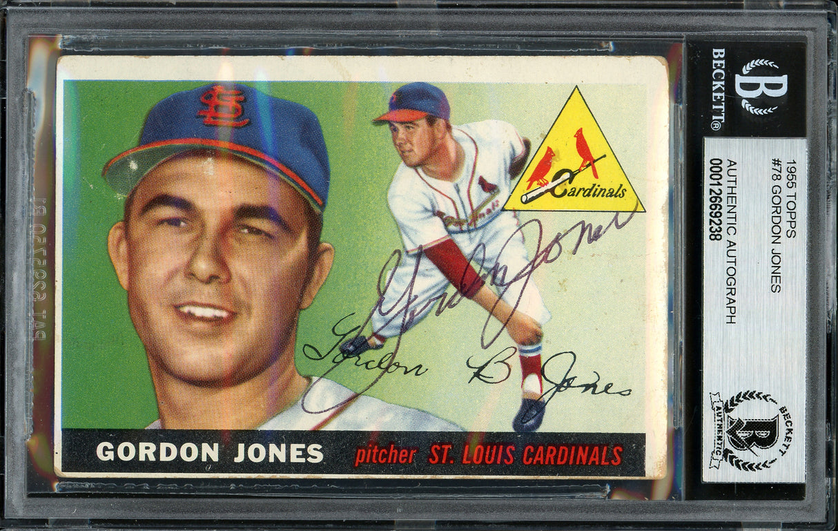 Gordon Jones Autographed 1955 Topps Rookie Card #78 St. Louis Cardinals Beckett BAS #12669238