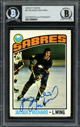 Jacques Richard Autographed 1976-77 Topps Card #8 Buffalo Sabres Beckett BAS #12666697