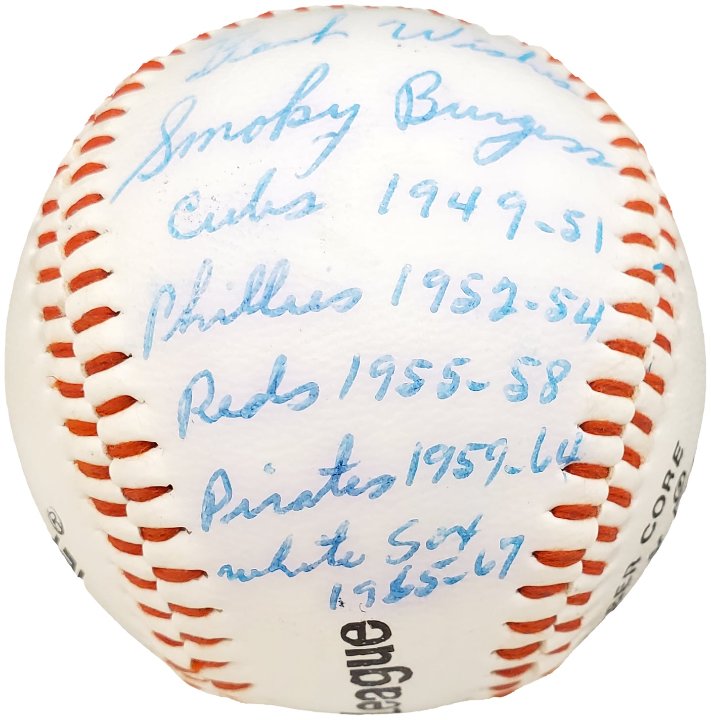 Smoky Burgess Autographed Official Regent Baseball Pittsburgh Pirates Teams & Years "Best Wishes" Beckett BAS #X12515