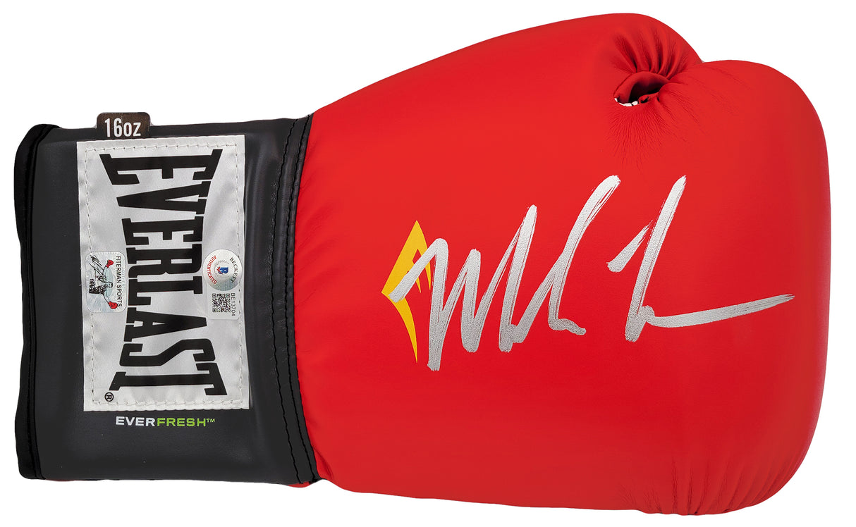 Mike Tyson Autographed Red Everlast Everfresh Boxing Glove Right Hand In Silver Beckett BAS Stock #202301