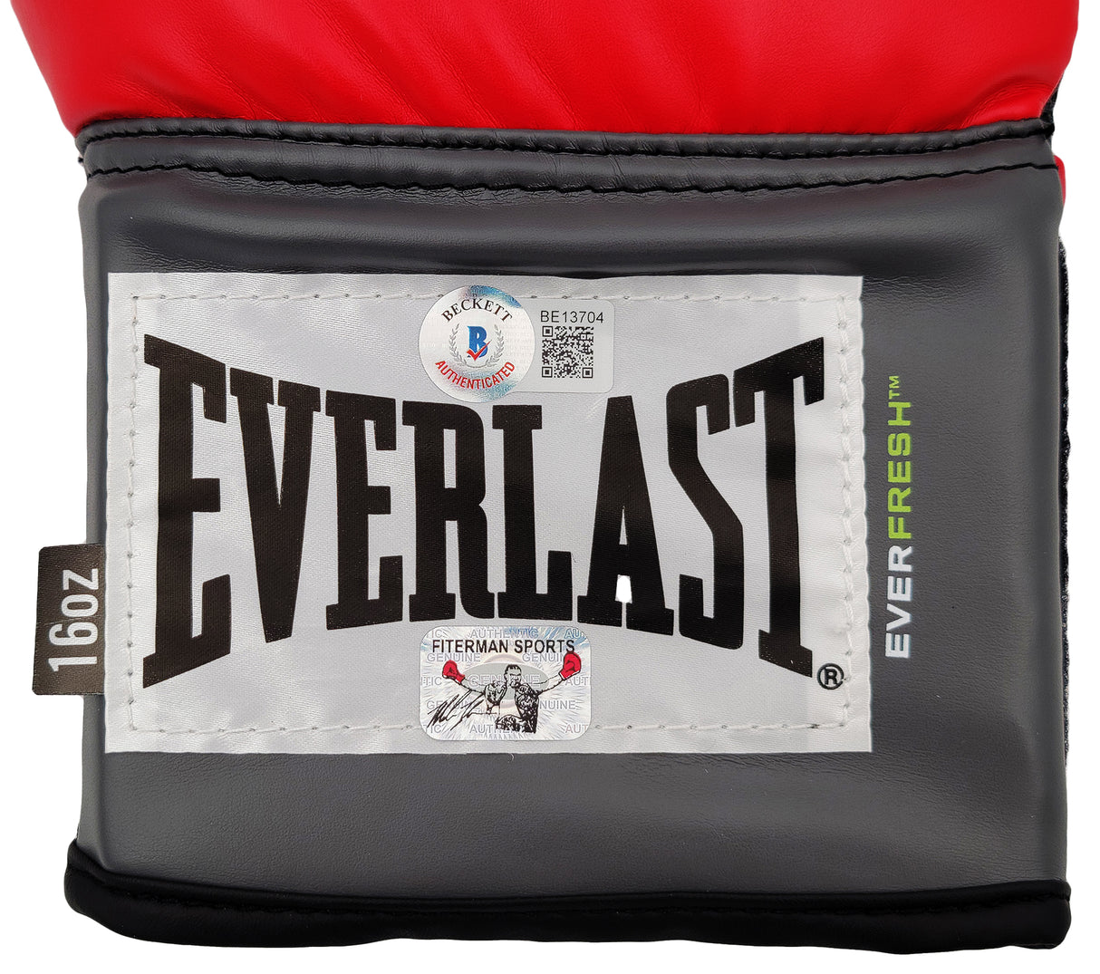 Mike Tyson Autographed Red Everlast Everfresh Boxing Glove (Right Handed RH, Silver) Beckett BAS Stock #202301