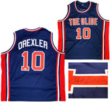 Team USA Clyde Drexler Autographed Blue Jersey The Glide JSA Stock #202348