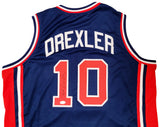 Team USA Clyde Drexler Autographed Blue Jersey The Glide JSA Stock #202348