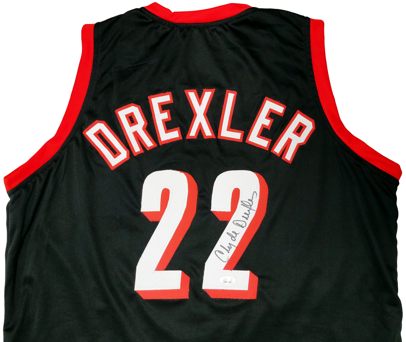Portland Trailblazers Clyde Drexler Autographed Black Jersey The Glide JSA Stock #202352