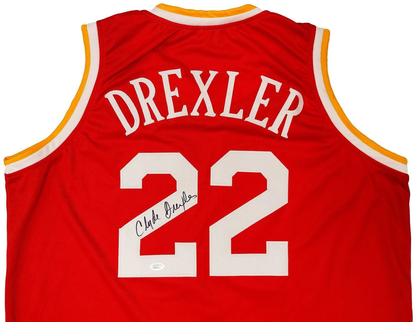 Houston Rockets Clyde Drexler Autographed Red Jersey The Glide JSA Stock #202351