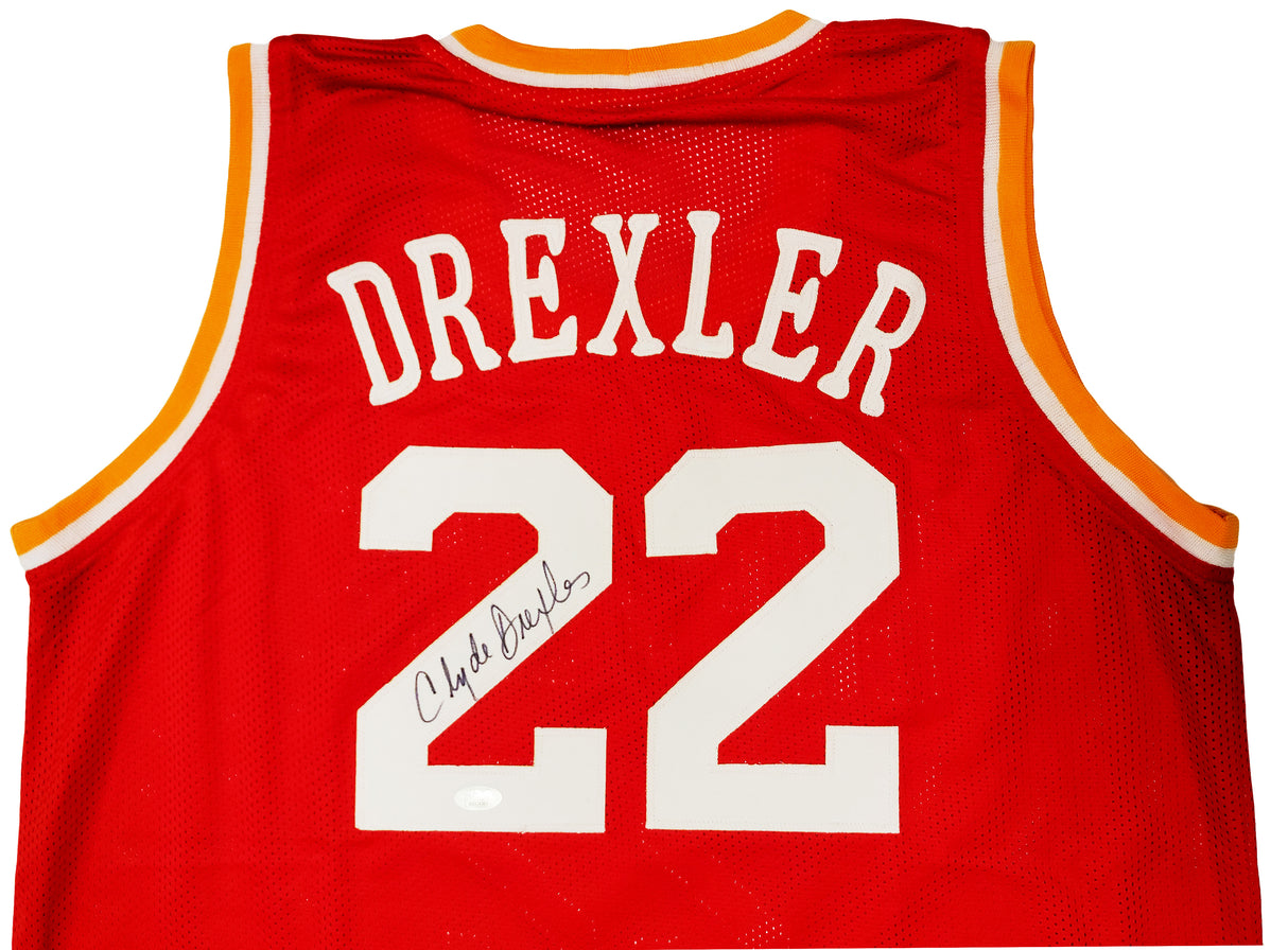 Houston Rockets Clyde Drexler Autographed Red Jersey The Glide JSA Stock #202350