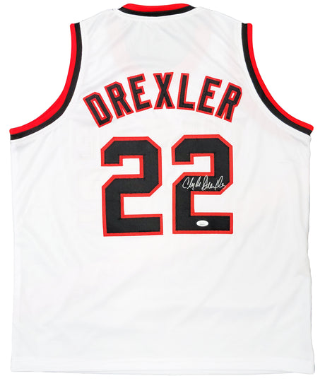Portland Trailblazers Clyde Drexler Autographed White Jersey The Glide JSA Stock #202349