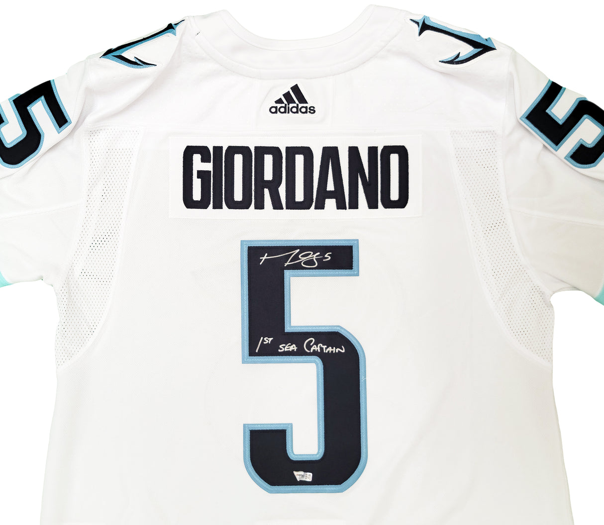 Seattle Kraken Mark Giordano Autographed White Adidas Authentic Jersey Size 54 Inaugural Season & Captain Patch "1st Sea Captain" Fanatics Holo Stock #202337