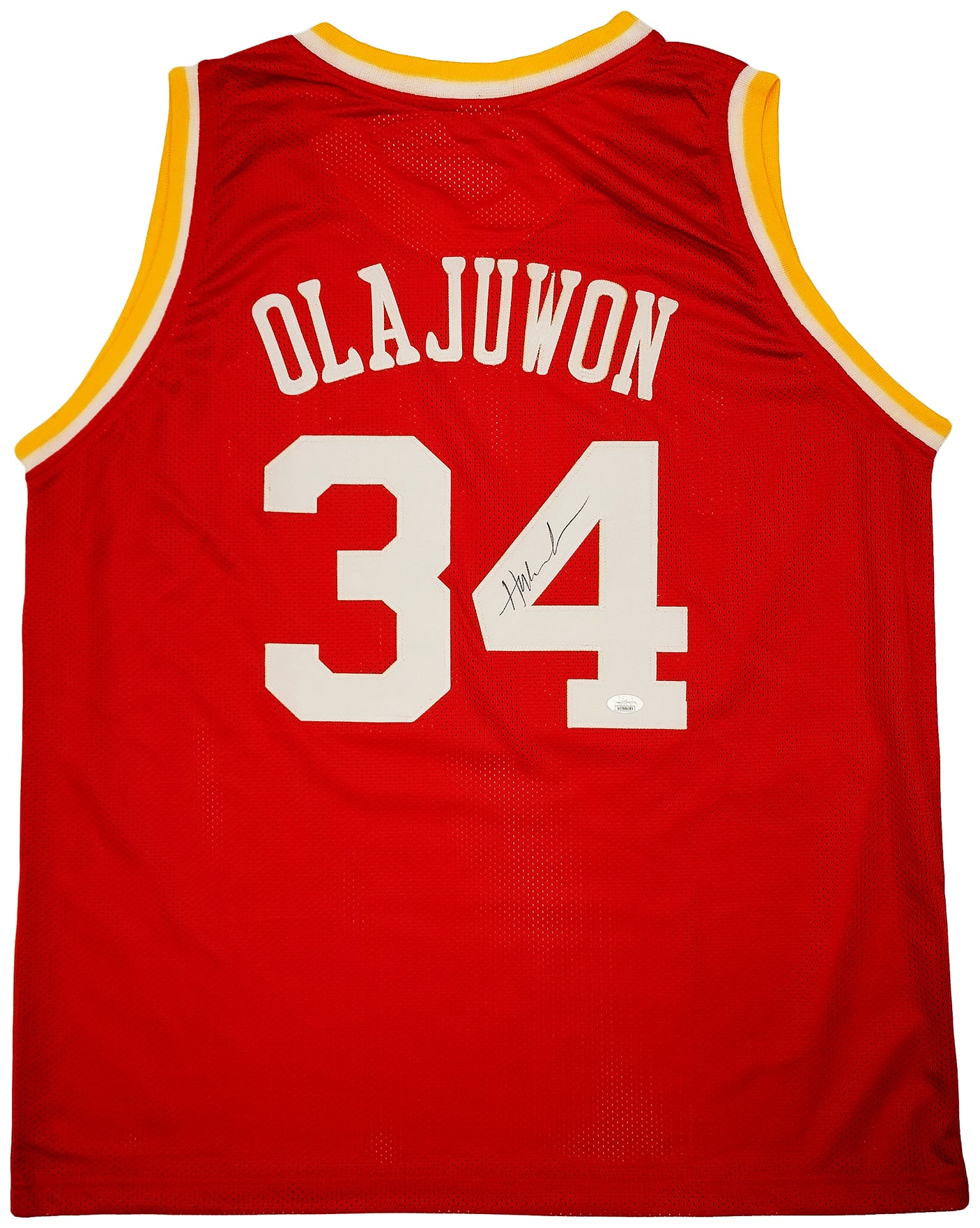 Houston Rockets Hakeem Olajuwon Autographed Red Jersey The Dream JSA Stock #202338