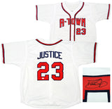 Atlanta Braves Dave Justice Autographed White Jersey A-Town JSA Stock #202343