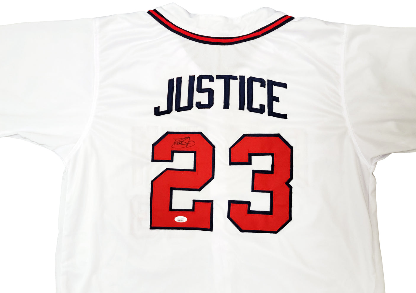 Atlanta Braves Dave Justice Autographed White Jersey A-Town JSA Stock #202343