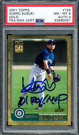 Ichiro Suzuki Autographed 2001 Topps Gold Rookie Card #726 Seattle Mariners PSA 8 Auto Grade Mint 9 "01 ROY MVP" PSA/DNA #63680061