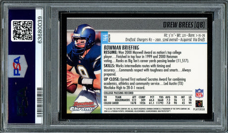 Drew Brees Autographed 2001 Bowman Chrome XFractor Rookie Card #144 New Orleans Saints PSA 9 Auto Grade Gem Mint 10 Highest Graded PSA/DNA #63680039