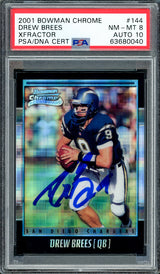 Drew Brees Autographed 2001 Bowman Chrome XFractor Rookie Card #144 New Orleans Saints PSA 8 Auto Grade Gem Mint 10 PSA/DNA #63680040