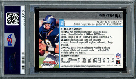 Drew Brees Autographed 2001 Bowman Chrome XFractor Rookie Card #144 New Orleans Saints PSA 8 Auto Grade Gem Mint 10 PSA/DNA #63680040