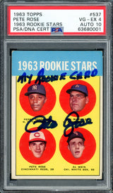 Pete Rose Autographed 1963 Topps Rookie Card #537 Cincinnati Reds PSA 4 Auto Grade Gem Mint 10 "My Rookie Card" PSA/DNA #63680001