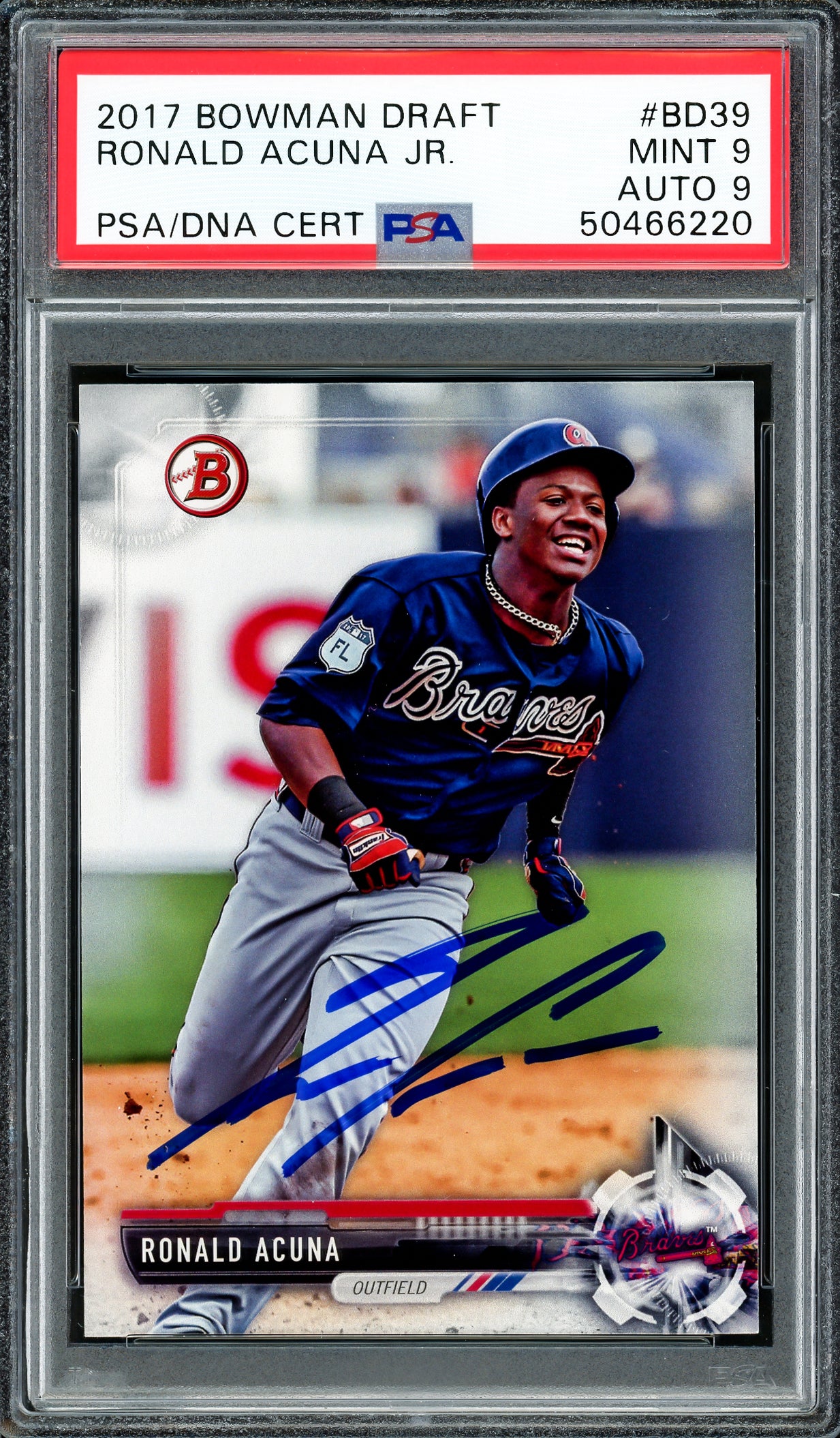 Ronald Acuna Jr. Autographed 2017 Bowman Draft Rookie Card #BD39 Atlanta Braves PSA 9 Auto Grade Mint 9 PSA/DNA #50466220