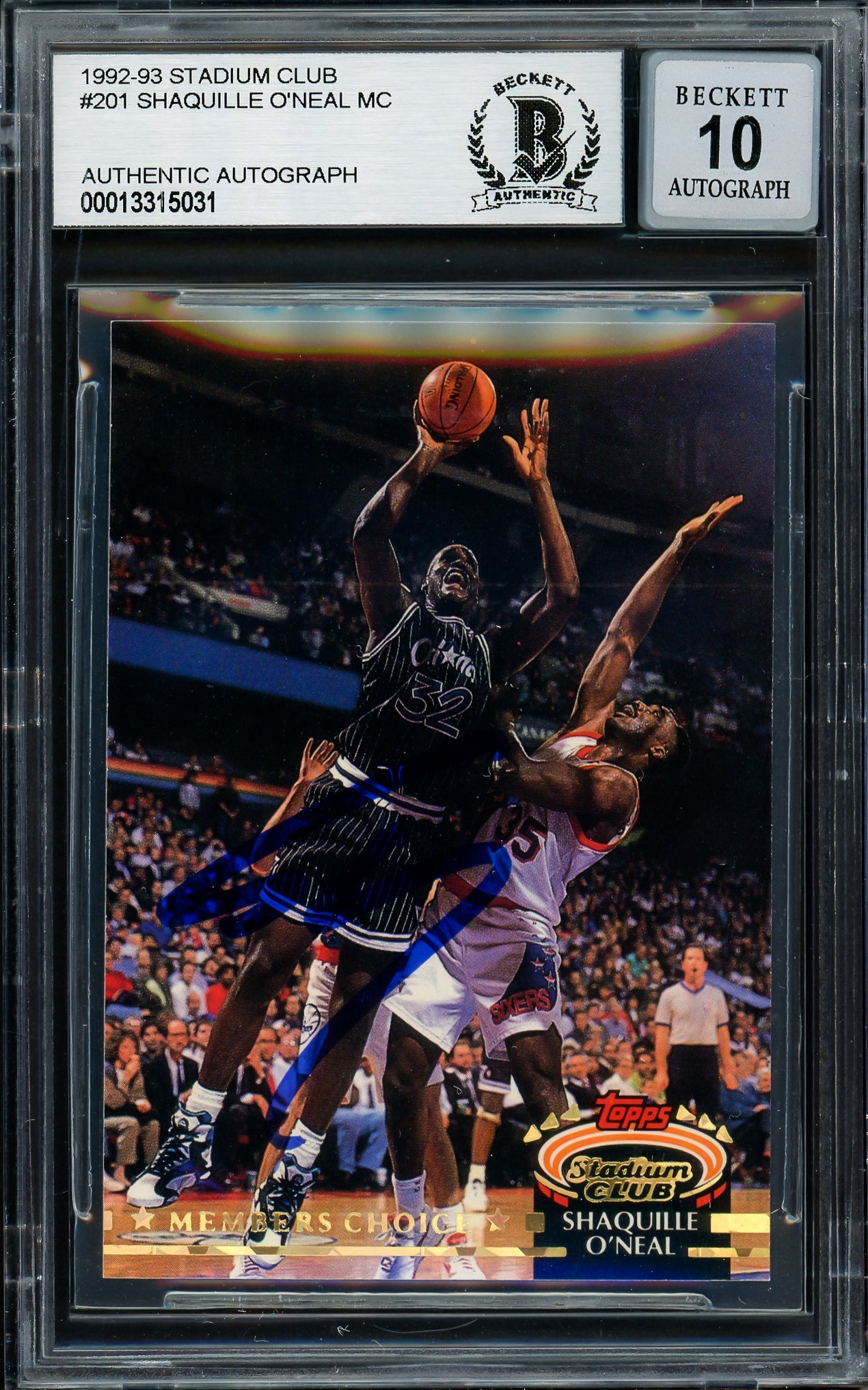 Shaquille Shaq O'Neal Autographed 1992 Stadium Club Rookie Card #201 Orlando Magic Auto Grade Gem Mint 10 Beckett BAS #13315031