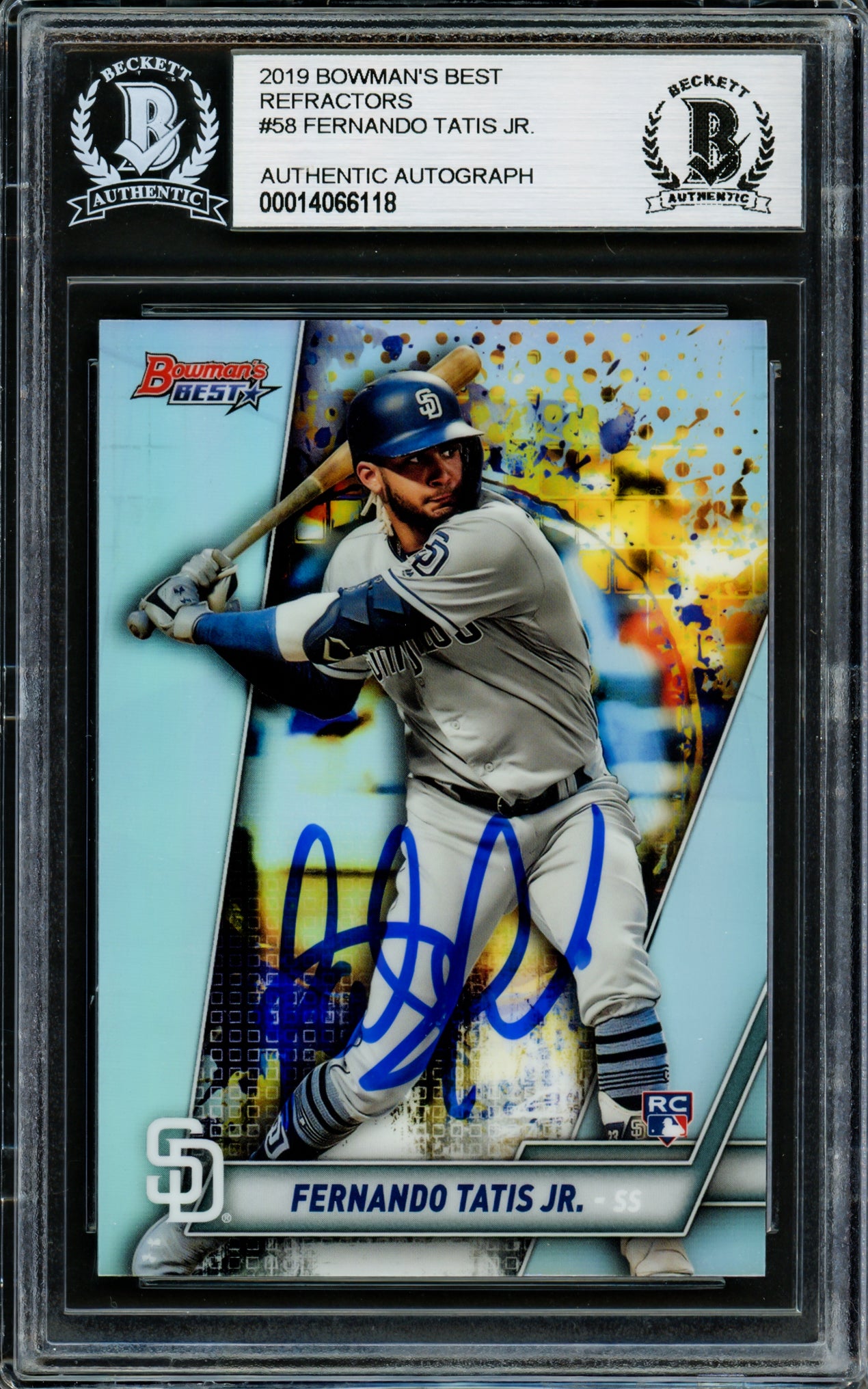 Fernando Tatis Jr. Autographed 2019 Bowman's Best Refractor Rookie Card #58 San Diego Padres Beckett BAS #14066118