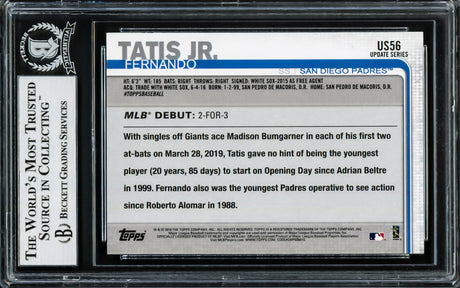 Fernando Tatis Jr. Autographed 2019 Topps Update Rookie Card #US56 San Diego Padres Beckett BAS Stock #202733