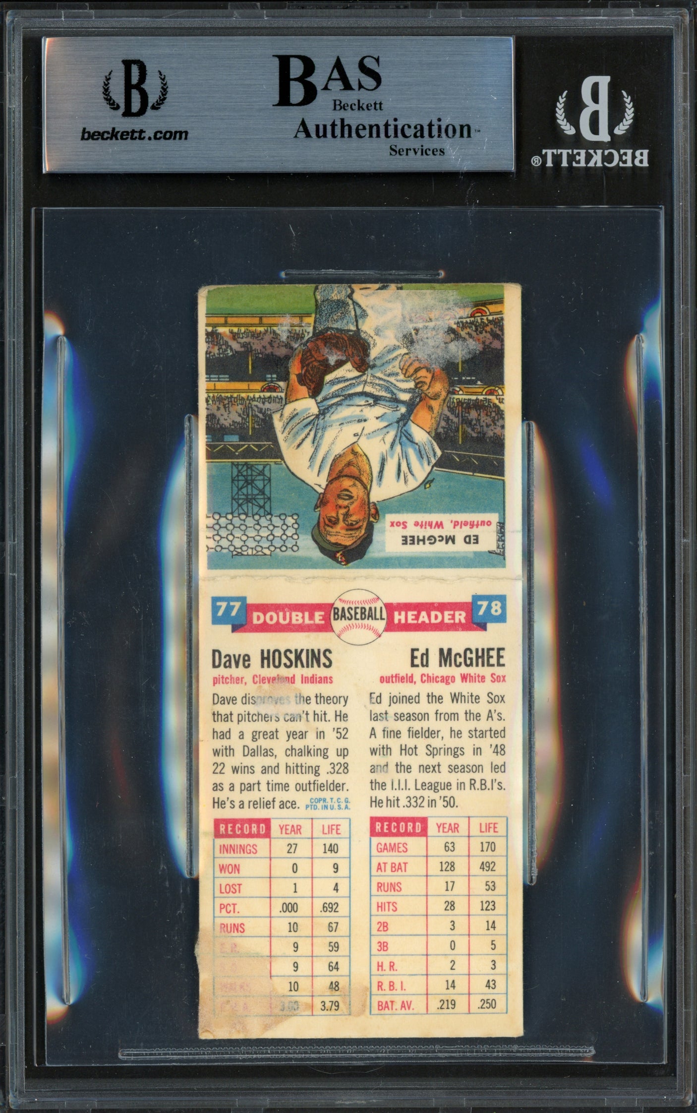 Dave Hoskins Autographed 1955 Topps Double Header Card #77 Cleveland Indians Died 1970 Beckett BAS #14066529