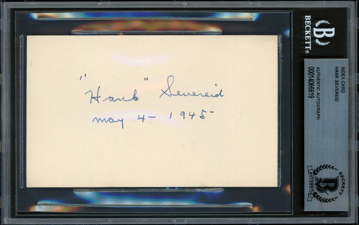 Hank Severeid Autographed 3x5 Index Card New York Yankees "1945" Beckett BAS #14066619
