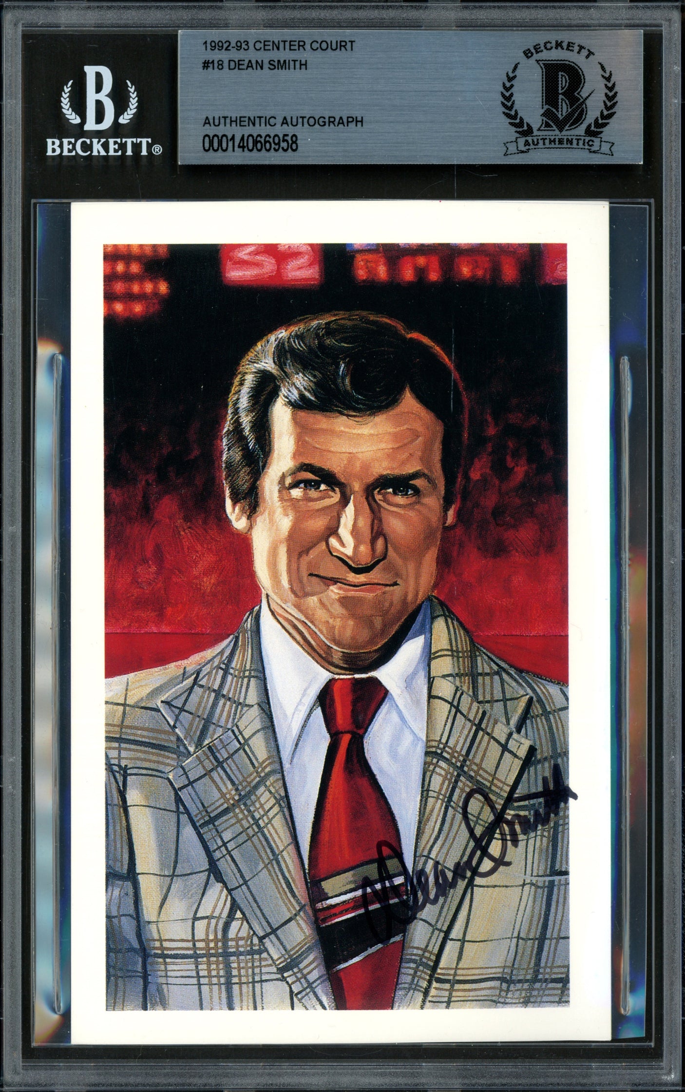Dean Smith Autographed 1992-93 Capital Cards 3.25x5.5 Postcard #18 North Carolina Beckett BAS #14066958