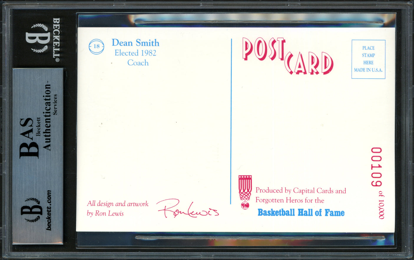 Dean Smith Autographed 1992-93 Capital Cards 3.25x5.5 Postcard #18 North Carolina Beckett BAS #14066958