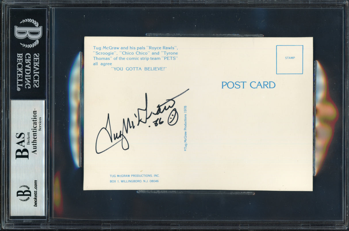 Tug McGraw Autographed 4x6 Postcard Philadelphia Phillies Signed Twice Beckett BAS #14066955