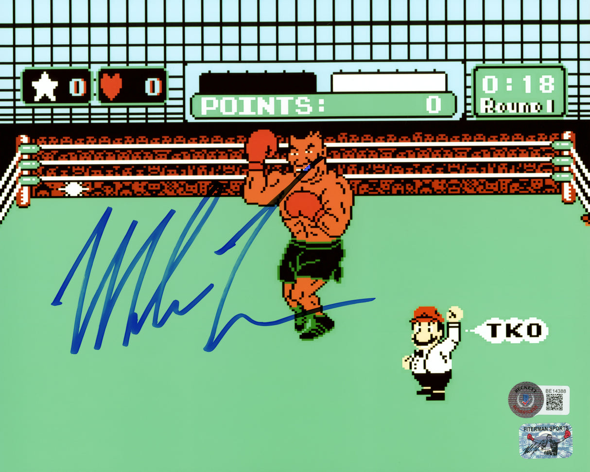 Mike Tyson Autographed 8x10 Photo Punch Out In Blue Beckett BAS Stock #202431