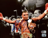 Mike Tyson Autographed 8x10 Photo With Belts Beckett BAS Stock #202433