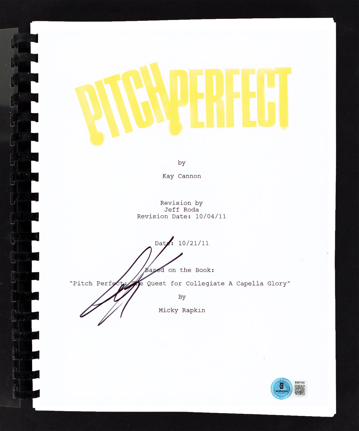 Anna Kendrick Pitch Perfect Authentic Signed Movie Script BAS #BX97191