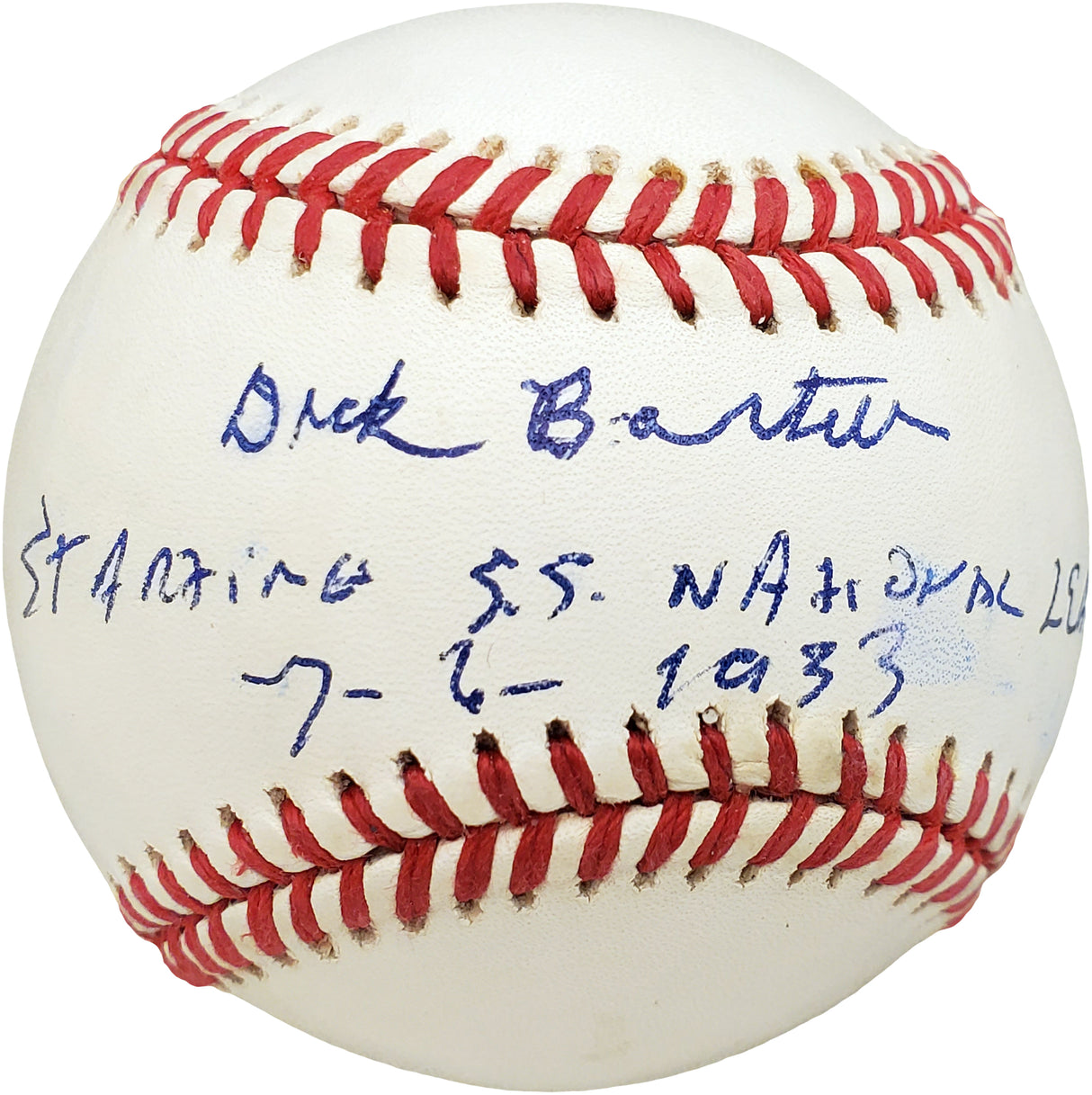 Dick Bartell Autographed Official NL Baseball New York Giants "Starting SS National League 7-6--33" Beckett BAS #V68025