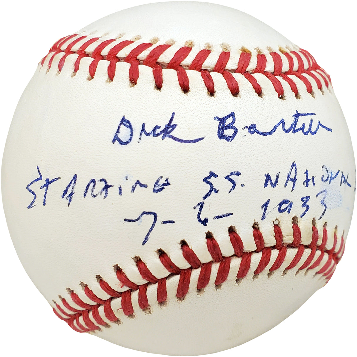 Dick Bartell Autographed Official NL Baseball New York Giants "Starting SS National League 7-6--33" Beckett BAS #V68025