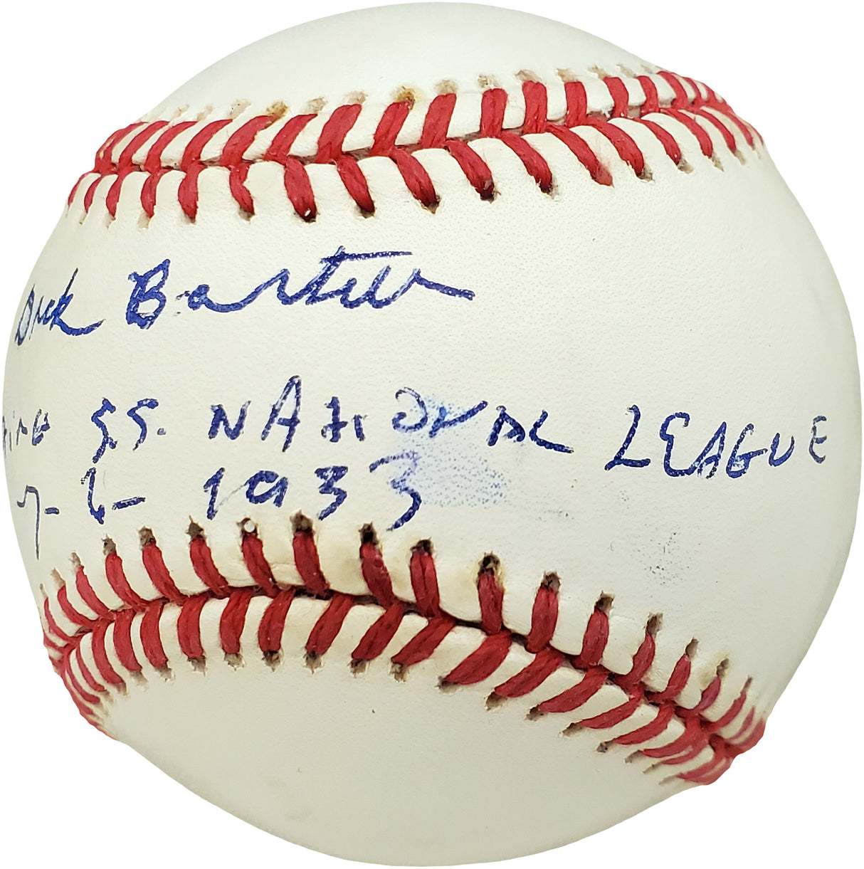 Dick Bartell Autographed Official NL Baseball New York Giants "Starting SS National League 7-6--33" Beckett BAS #V68025
