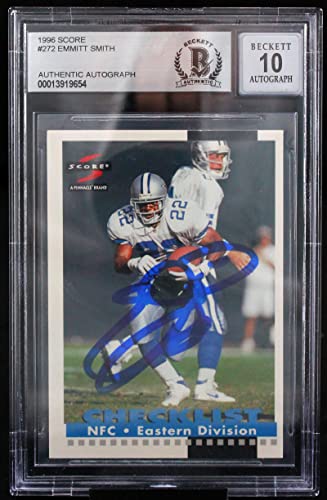 1996 Score #272 Emmitt Smith Auto Dallas Cowboys BGS Autograph 10