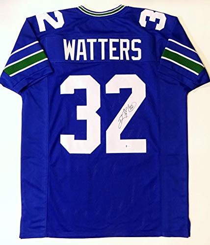 Ricky Watters Autographed Blue Pro Style Jersey- Beckett Authenticated *Black