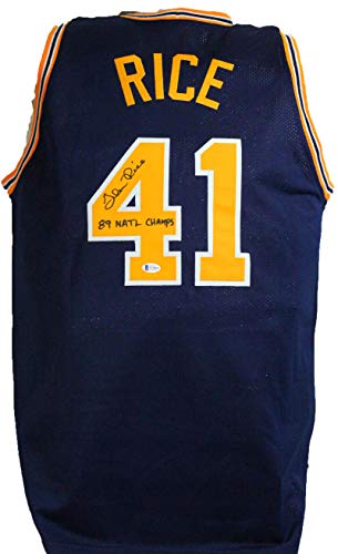 Glen Rice Autographed Blue G Money Jersey W/ Inscription- Beckett W *Black