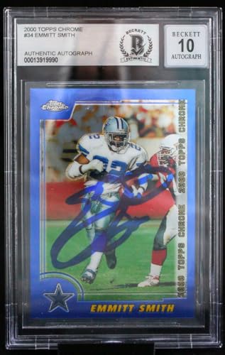 2000 Topps Chrome #34 Emmitt Smith Auto Dallas Cowboys BGS Autograph 10